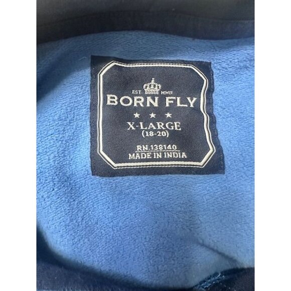 Born Fly Unisex Blue Hoodie Embroidered Polar Bear Cotton Pullover Sweatshirt XL - Picture 6 of 8